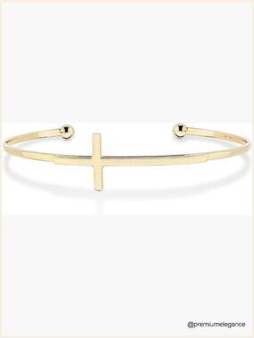 Sterling Silver Adjustable Sideways Cross Cuff Bangle Bracelet 7.25-7.5 Inch